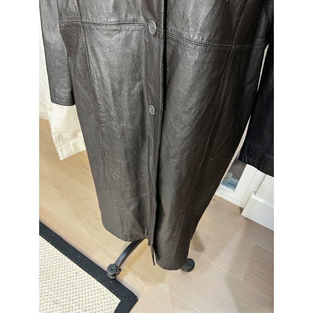 Vintage Y2K Longline Leather Coat Sz 16 Espresso Dark Brown - Picture 4 of 9